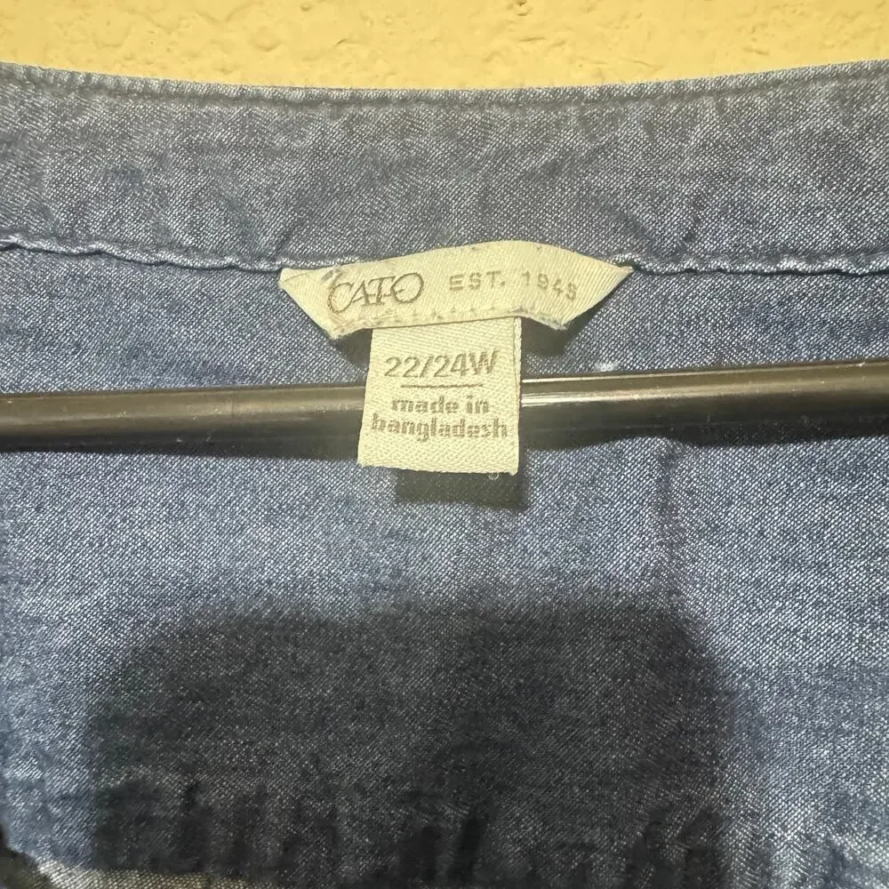 Cato Chambray Dress Sz 22/24W Dark wash blue Denim Shift Lace up neckline - Picture 4 of 7